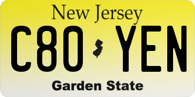 NJ license plate C80YEN