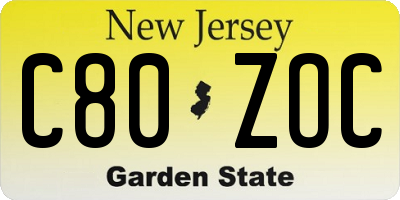 NJ license plate C80ZOC