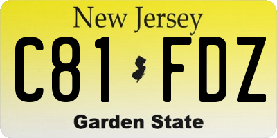 NJ license plate C81FDZ