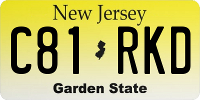 NJ license plate C81RKD