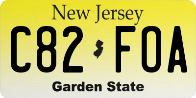 NJ license plate C82FOA
