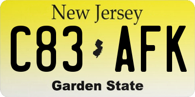 NJ license plate C83AFK