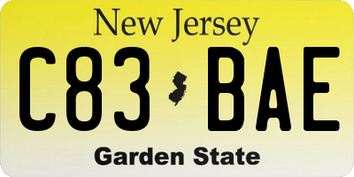NJ license plate C83BAE