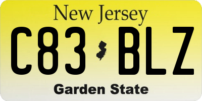 NJ license plate C83BLZ