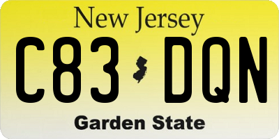 NJ license plate C83DQN