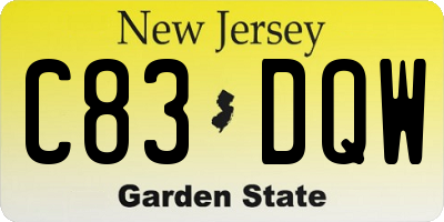 NJ license plate C83DQW