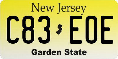 NJ license plate C83EOE