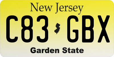 NJ license plate C83GBX