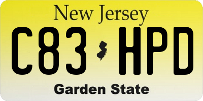 NJ license plate C83HPD
