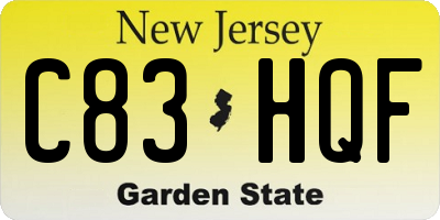 NJ license plate C83HQF