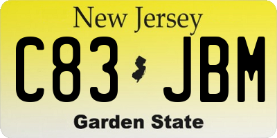 NJ license plate C83JBM