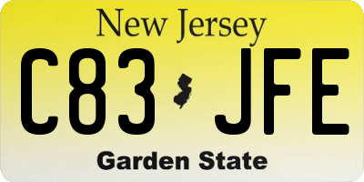 NJ license plate C83JFE