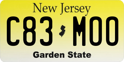 NJ license plate C83MOO