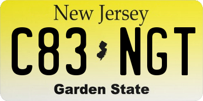 NJ license plate C83NGT