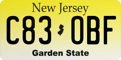 NJ license plate C83OBF