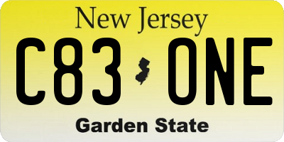 NJ license plate C83ONE