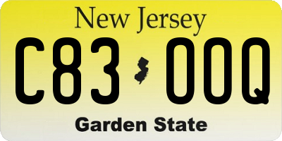 NJ license plate C83OOQ