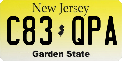 NJ license plate C83QPA