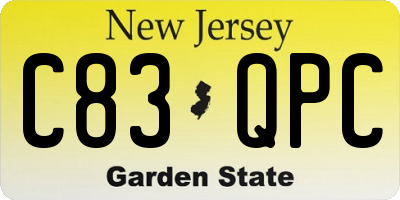 NJ license plate C83QPC