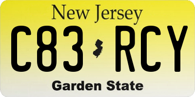 NJ license plate C83RCY