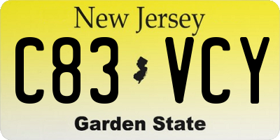 NJ license plate C83VCY