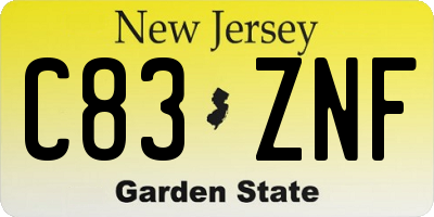 NJ license plate C83ZNF