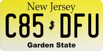 NJ license plate C85DFU