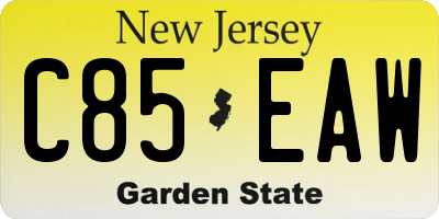 NJ license plate C85EAW