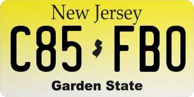 NJ license plate C85FBO