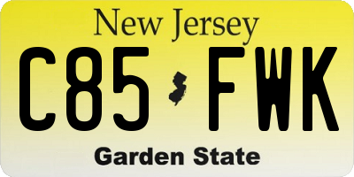 NJ license plate C85FWK