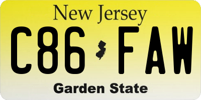 NJ license plate C86FAW