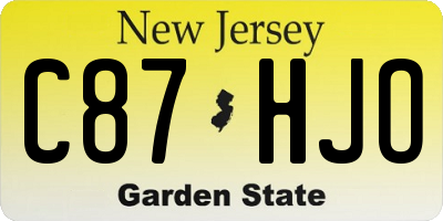 NJ license plate C87HJO