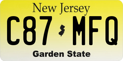 NJ license plate C87MFQ