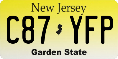 NJ license plate C87YFP
