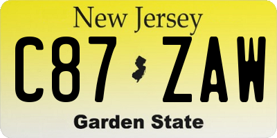 NJ license plate C87ZAW