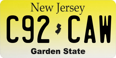 NJ license plate C92CAW