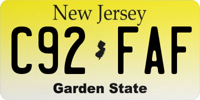 NJ license plate C92FAF