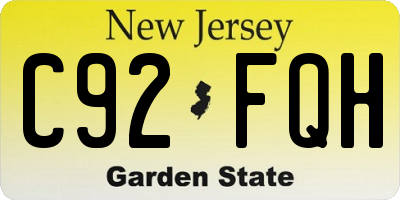 NJ license plate C92FQH