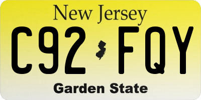 NJ license plate C92FQY