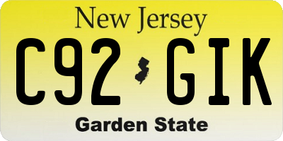 NJ license plate C92GIK