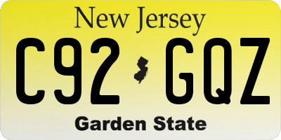 NJ license plate C92GQZ