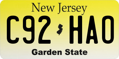 NJ license plate C92HAO