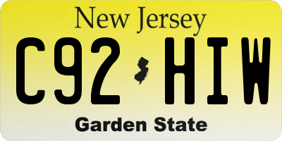 NJ license plate C92HIW
