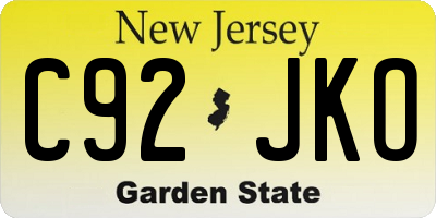 NJ license plate C92JKO