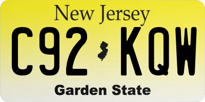 NJ license plate C92KQW