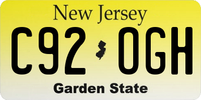 NJ license plate C92OGH
