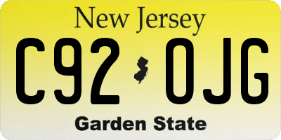 NJ license plate C92OJG