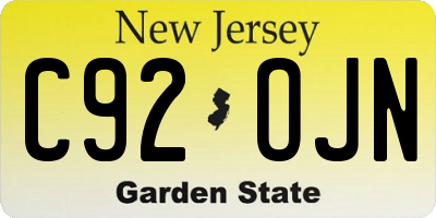 NJ license plate C92OJN