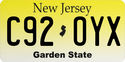 NJ license plate C92OYX