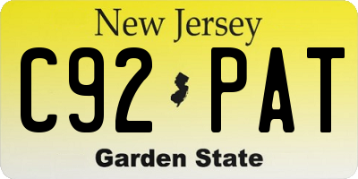 NJ license plate C92PAT